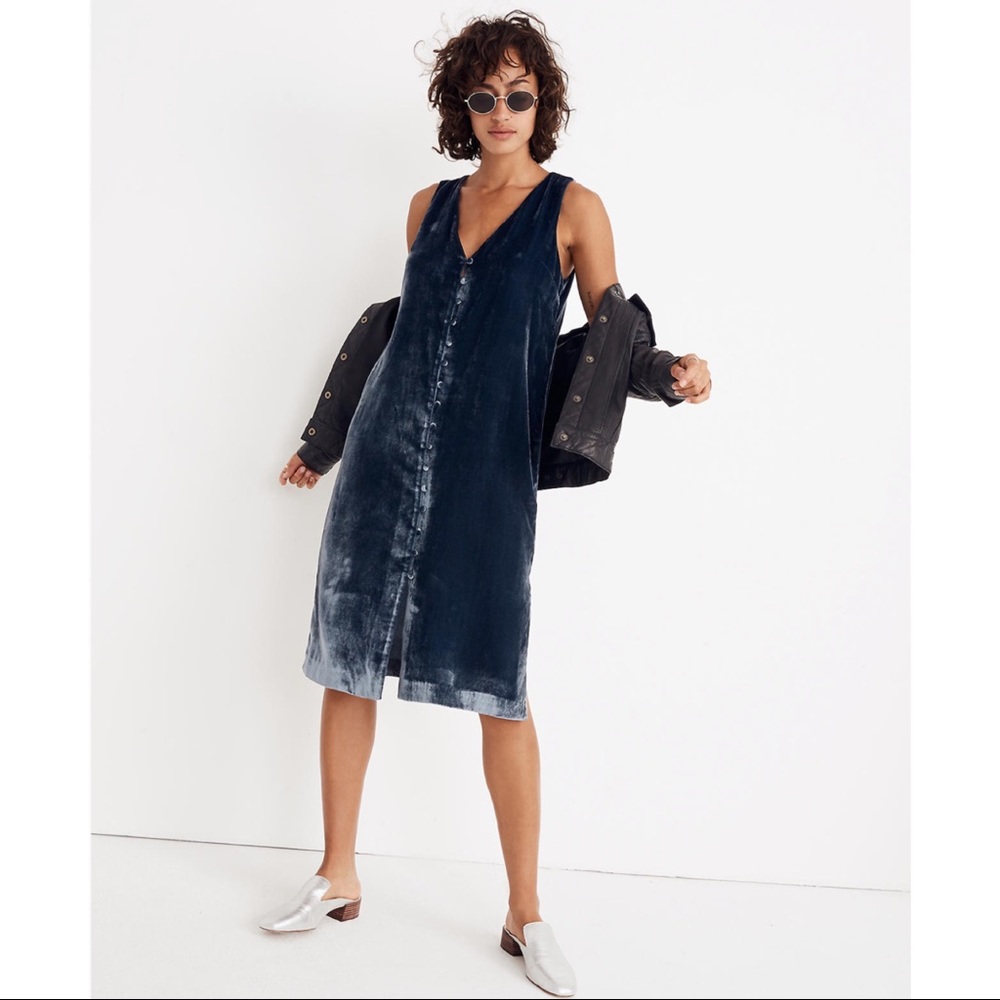 Madewell Velvet Button-Front Midi Dress